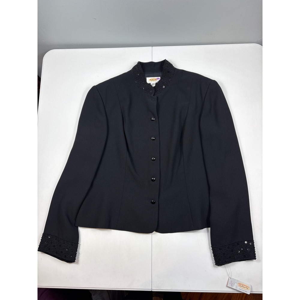 Talbots Petites Black Beaded Sequin Evening Blazer Mandarin Collar 16P NWT
